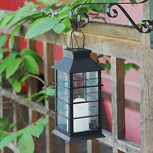 2 Pack Solar Lantern, Ulmisfee Outdoor Garden Hanging Lantern-Waterproof LED Decorative Plastic Flickering Flameless Candle Mission Lights for Christmas, Table, Outdoor, Party (Black) 2