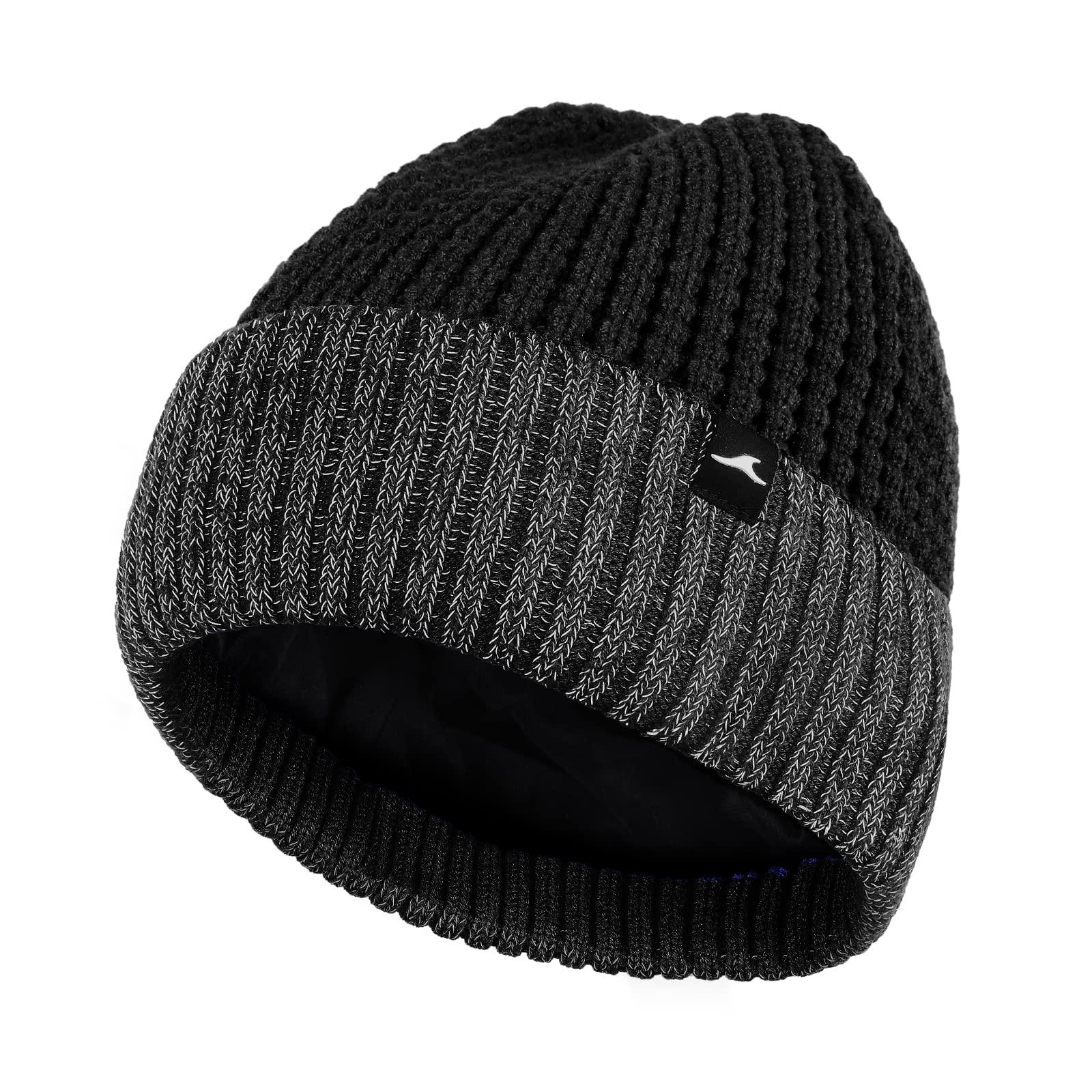 Achiou Winter Reflective Beanie Hat for Men Women, Warm Cuffed Winter Knit Hat Cap for Running Outdoor Sports High Visibility Grey