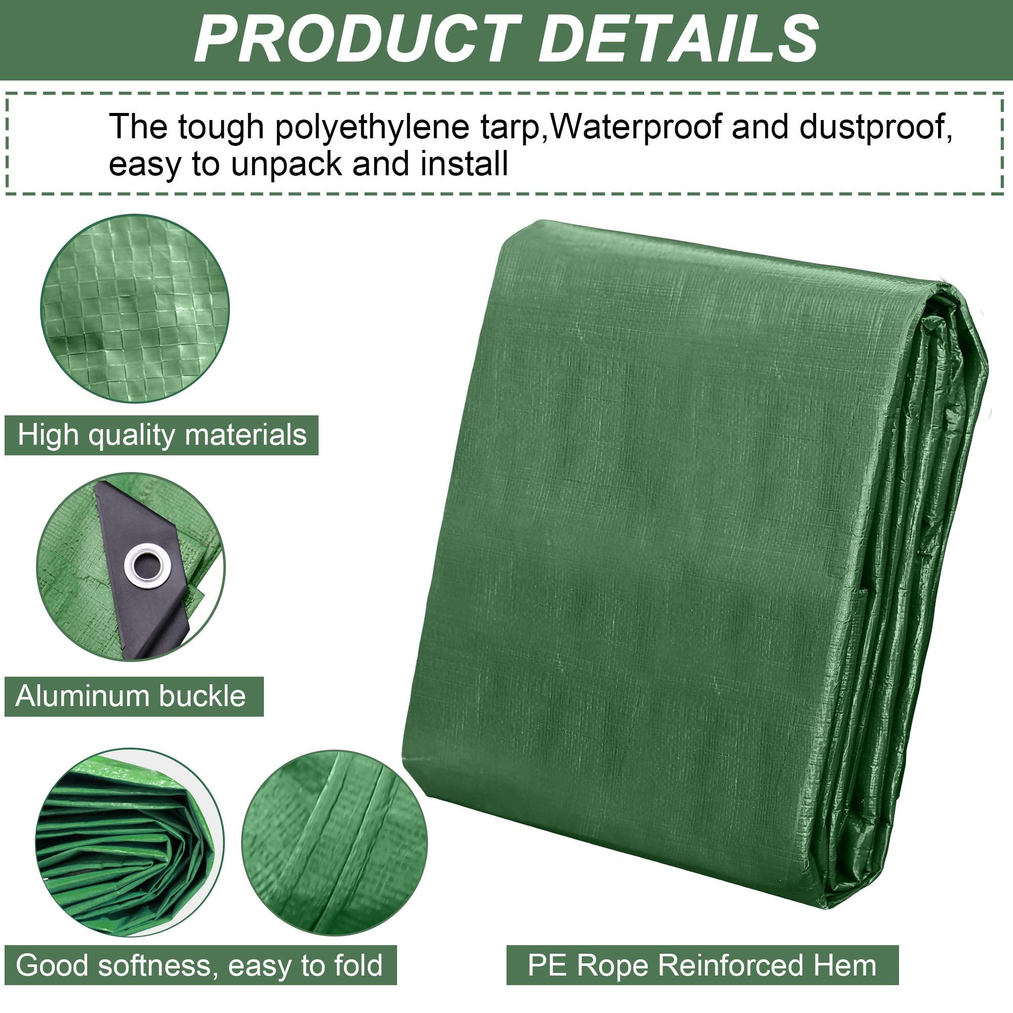 STARPYNG Tarp Cover Waterproof,100g/m²Extra Heavy Duty Poly Tarps Cover Suitable for Reinforced Edges of roofs, Camping, Patios, Swimming Pools, Boats (Green, 16'x20'（4.9 * 6.1M）) 1