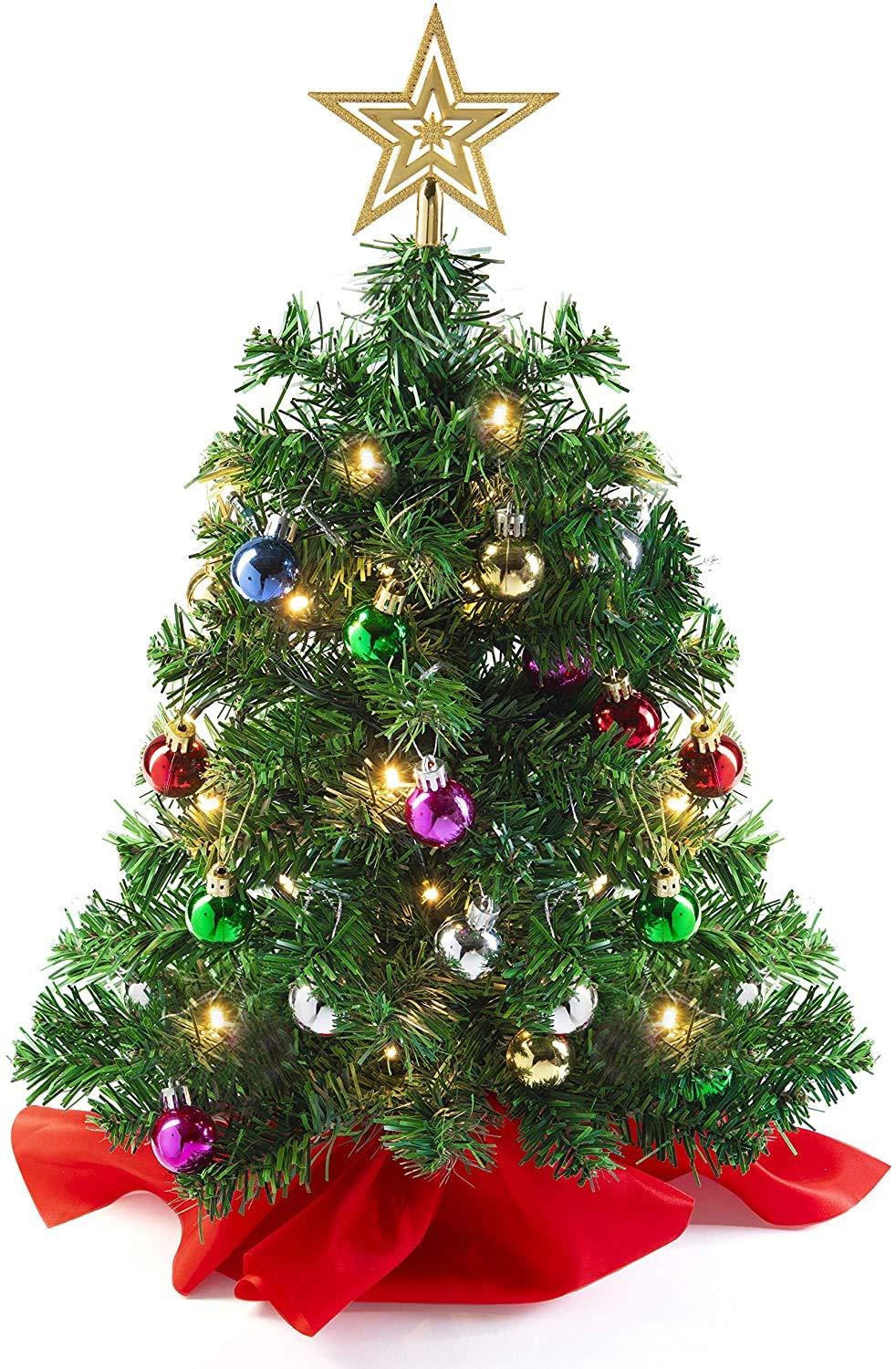 Prextex 56cm Decorated Christmas Tree - Tabletop Xmas Tree w/Star Topper, & Hanging Ornaments for Home, Office, Kitchen Decor - Charming Tree for A Merry Holiday Ambiance Cheer (56cm/22in) 0