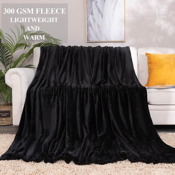 VOTOWN HOME Fleece Throw Blankets, Fluffy Soft Sofa Throws Blanket for bed, Lightweight Fit All Season Flannel Couch Blanket, Queen Size 220x240cm Black 3