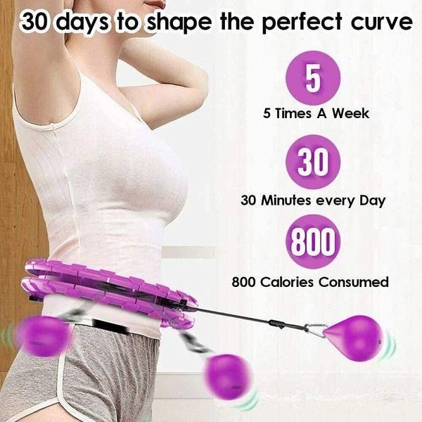 Weighted Hula Hoop for Adults, Smart Hula Hoop with Weight Ball, 24 Detachable Knots Adjustable Size, Weight Loss Hula Hoop for Adults and Kids Fitness Exercise 2