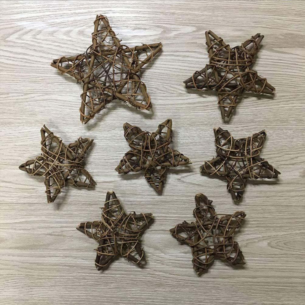 ABOOFAN Christmas Star Tree Topper 5Pcs 15cm Rattan Star Wreath DIY Craft Hanging Pentagram Shape Wreath Garland Frame Xmas Tree Ornaments for Wedding Autumn Holiday Shop Decor Grapevine Wreath 7