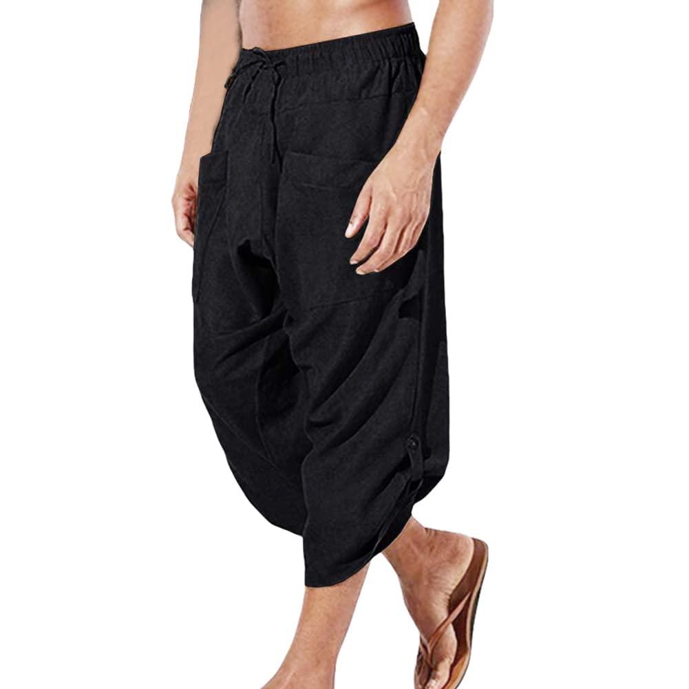 COSDREAMER Men's Medieval Pants Viking Pirate Costume Trousers (s, Black)