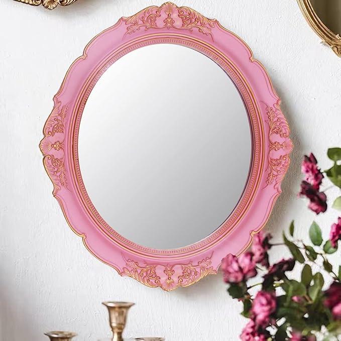 YCHMIR Decorative Mirror Vintage Mirror Hanging Mirror 37.6 x 33.3 cm Oval Mirror Pink Pack of 2 1