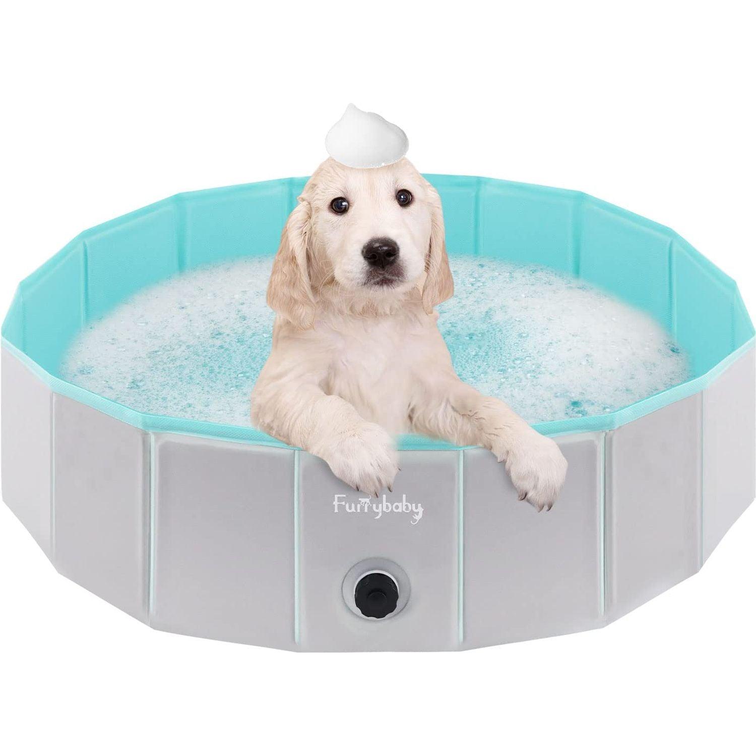 furrybaby Dog Pool, Durable Dog Paddling Pool with Quick Drainage Hole, Foldable and Non Inflatable, Thickened Kids Paddling Pool Medium for Garden Baby Pet Puppy Cat Bath (Grey 100cm)