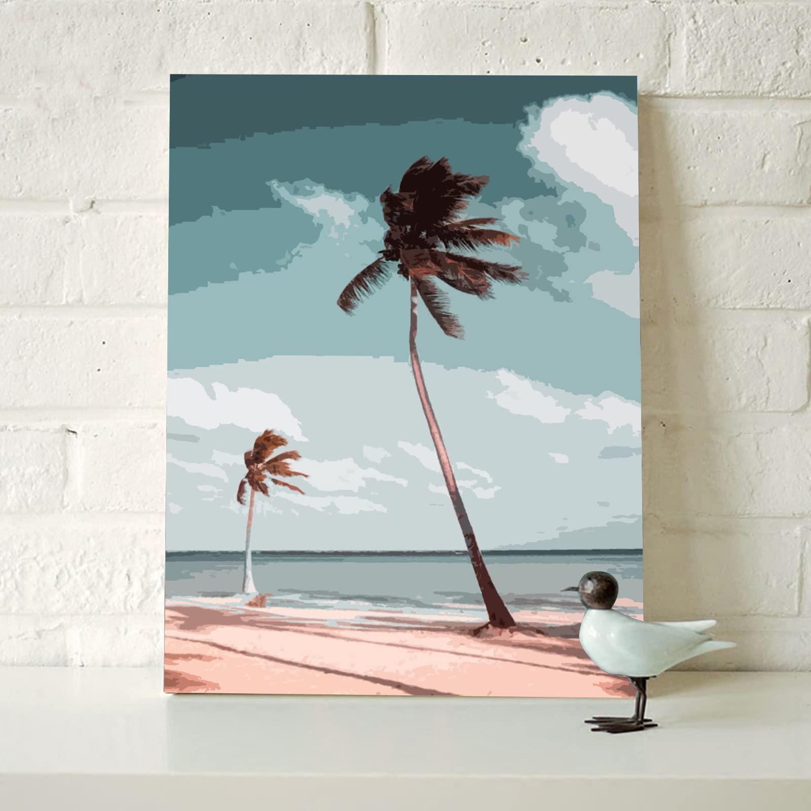 Seaside Landscape Paint by Numbers Kits 16x20 inch Canvas DIY Oil Painting for Kids, Students, Adults Beginner with Brushes and Acrylic Pigment - Sunlight Palm Tree Photo Gift(Without Frame) 2