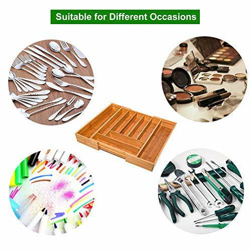 simpdecor Bamboo Expandable Cutlery Tray Utensil Drawer Organiser Adjustable Kitchen Drawer Divider 5-7 Compartments Expandable 4