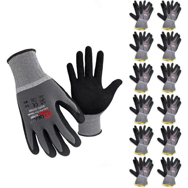 QEARSAFETY 12 Pairs Microfoam Nitrile Rubber Palm Coated Work Safety Gloves, Breathable, Abrasion, Logistics, Warehouse, General Purpose Use, Dexterity, Gray Color (Large)… 0