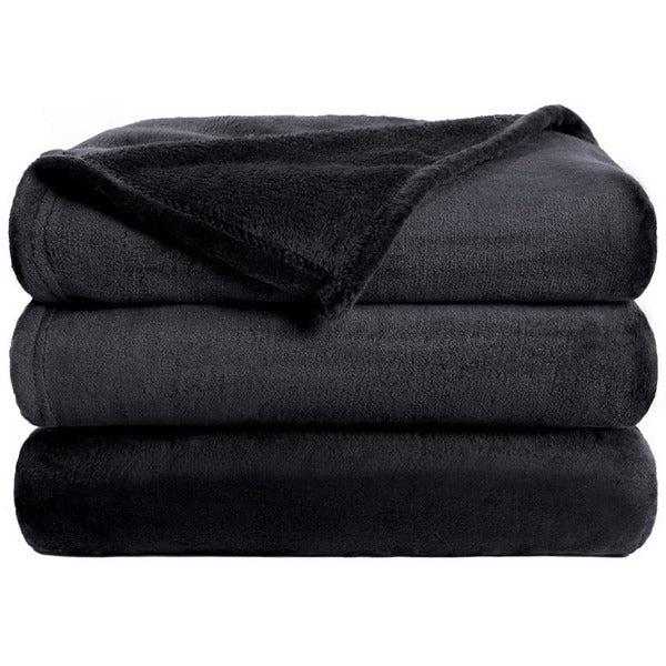 VOTOWN HOME Fleece Throw Blankets, Fluffy Soft Sofa Throws Blanket for bed, Lightweight Fit All Season Flannel Couch Blanket, Queen Size 220x240cm Black