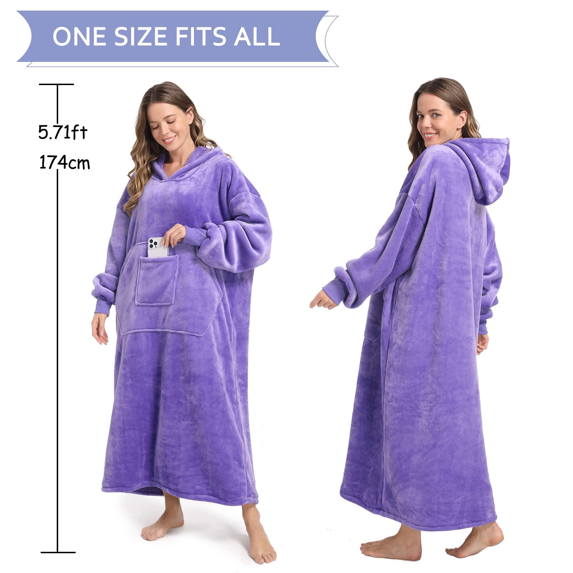FUSSEDA Oversized Wearable Blanket Sweatshirt,Super Thick Warm Fleece Sherpa Cozy Blanket Hoodie with Pockets&Sleeves for Adult Kids Violet 3
