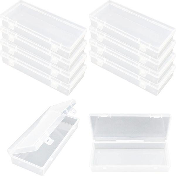 LJY 10 Pieces Rectangular Empty Mini Clear Plastic Organizer Storage Box Containers with Hinged Lids (155 x 65 x 30 mm, Blue)