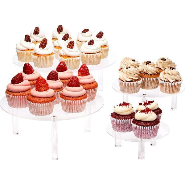 Round Acrylic Cake Stands Clear Dessert Display Holders in 4 Sizes (4 Pack) 0
