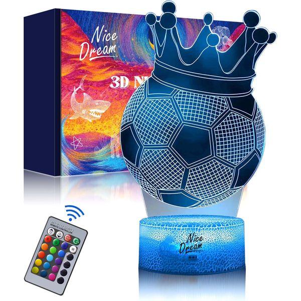Nice Dream Crown Soccer Night Light for Kids, 3D Illusion Night Lamp, 16 Colors Changing with Remote Control, Room Decor, Gifts for Children Boys Girls 0