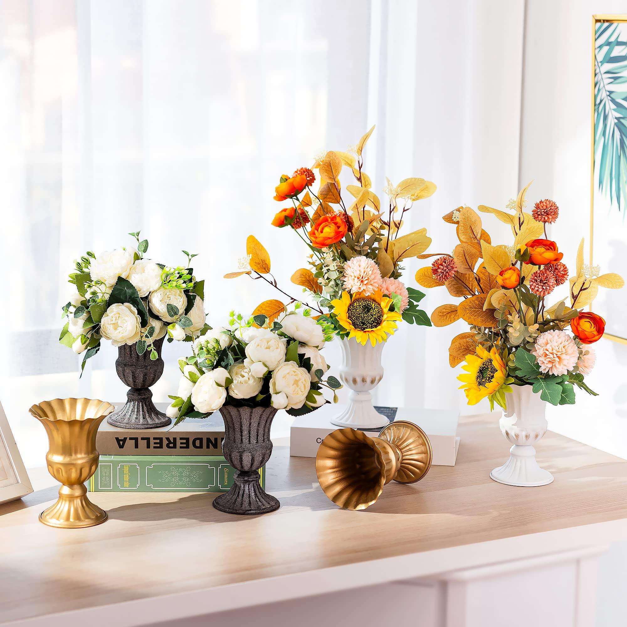 Sziqiqi Grey Metal Flower Vase - 10Pcs Small Vintage Flower Arrangement Pots for Wedding Table Centerpiece, Trumpet Planter Urn for Anniversary Ceremony Party Birthday Decoration, 16cm 3