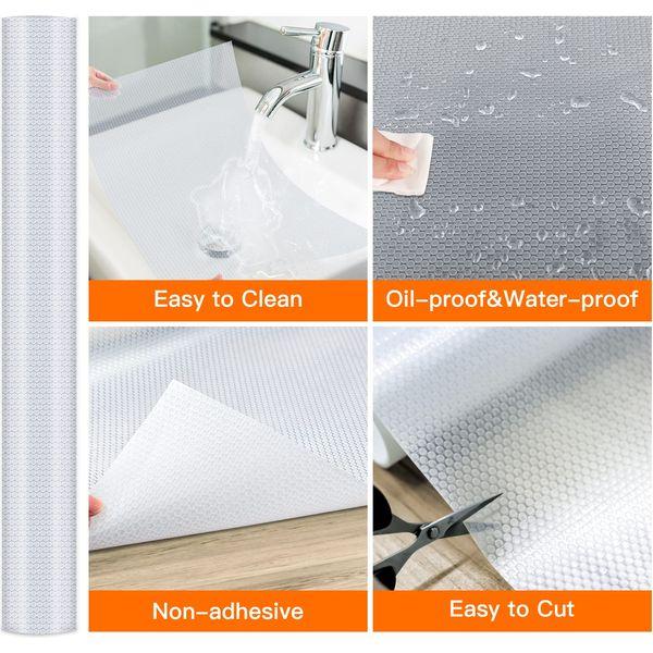 Cahomo Drawer Liners, 44.5cmx300cm (2 rolls) Shelf Liner Kitchen Drawer Mats, Washable Non Adhesive EVA Refrigerator Liners Waterproof Placemats for Cupboard Cabinet Pantry Shelves (Transparent/Point) 2