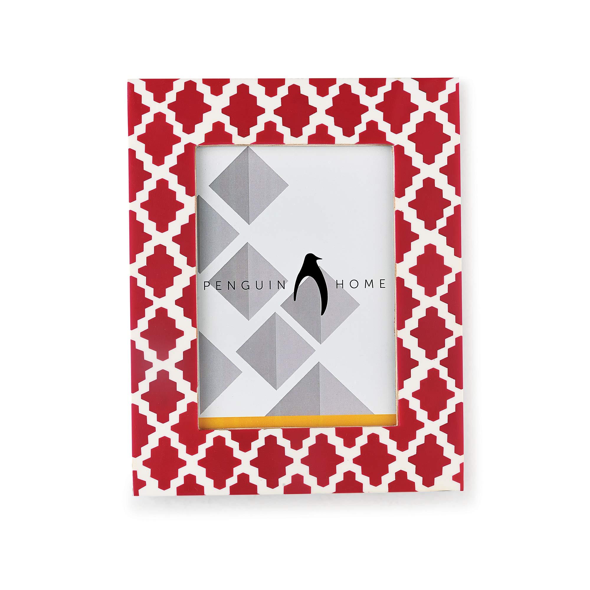 Penguin Home Photo Frame 6x4 in Pink Criss-Cross Design - Portrait and Landscape Orientation - Freestanding and Wall Mount Compatible 2