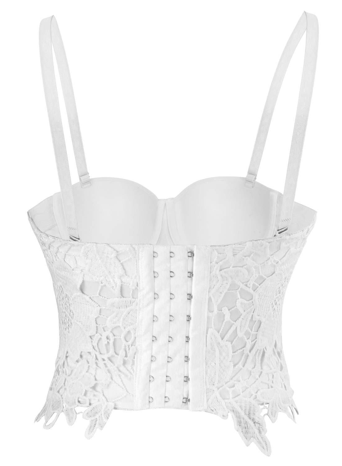 Charmian Women's B Cup Sexy Beauty Floral Lace Bustier Club Party Crop Top Bra White XX-Large 2