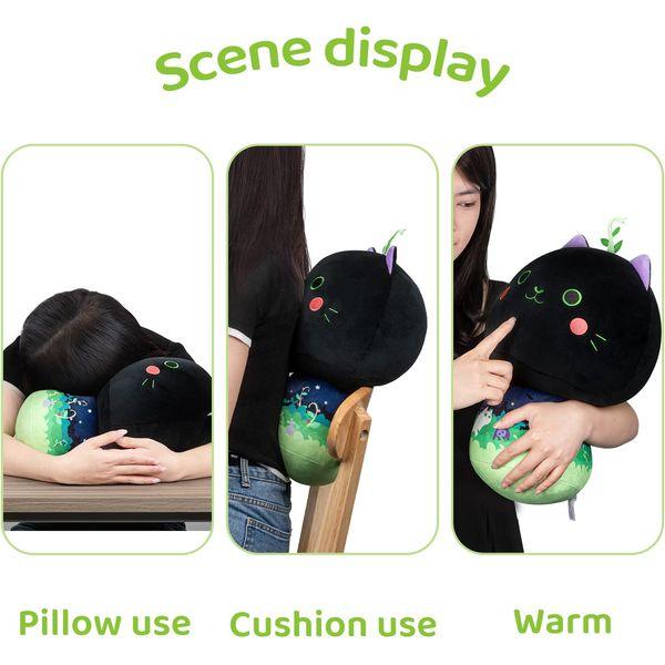 Mewaii 14'' Soft mint cat Mushroom Stuffed Animal Plush Pillow Squishy Toy - Black 3