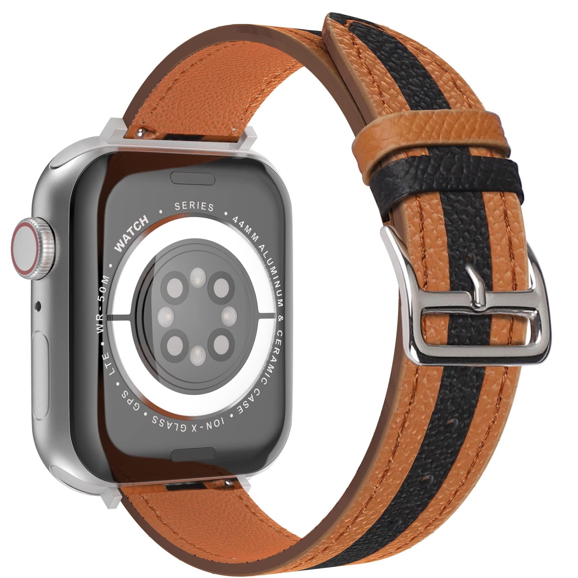 VAKS Compatible with Apple Watch Leather Band 41mm 40mm 38mm for Women Men, Genuine Leather Wristband Replacement Strap for iWatch Series SE2/8/7/6/5/4/3/2/1/SE, Brown Black Brown 0