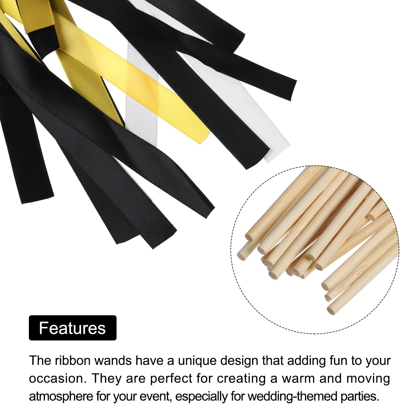 sourcing map 15Pcs Wedding Ribbon Sticks Party Ribbon Streamers Sticks for Wedding Party Celebration Golden, White, Black 3