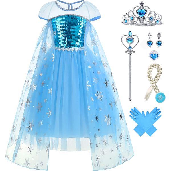 Foierp Elsa Dress for kids Princess Costume with Accessories Set Fancy Dress Up clothes for Girls Frozen Dress for Halloween Cosplay Party 0