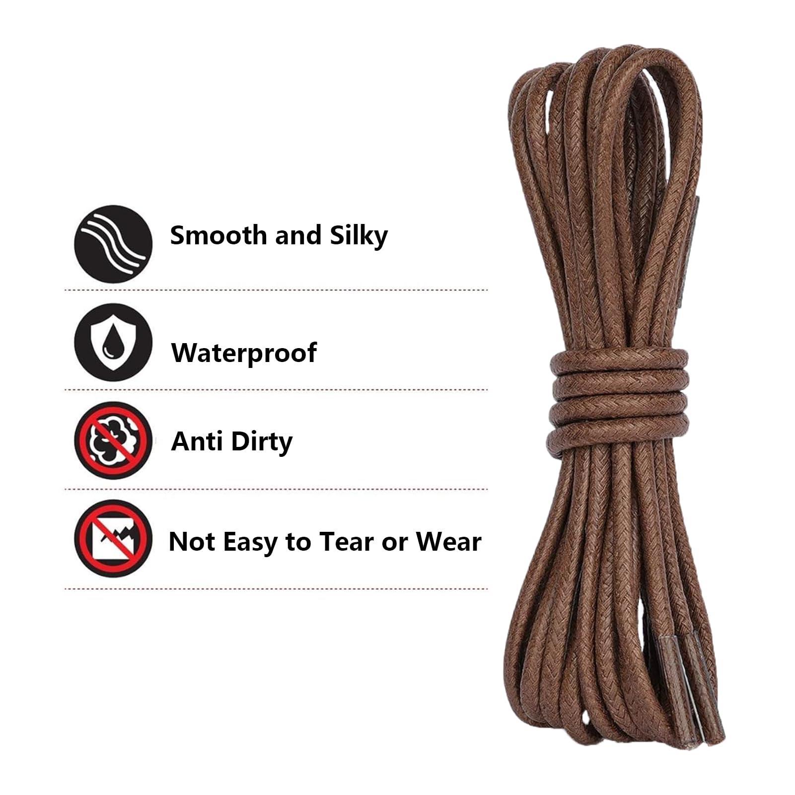 Fadbudss 3 Pairs Round Waxed Shoe Laces, Diameter 2.5mm Cotton Replacement Thin Premium Excellent Traditional Shoelaces for Formal Derby Desert Boots Oxford Shoes Leather Brogues 90 cm Dark Brown 3