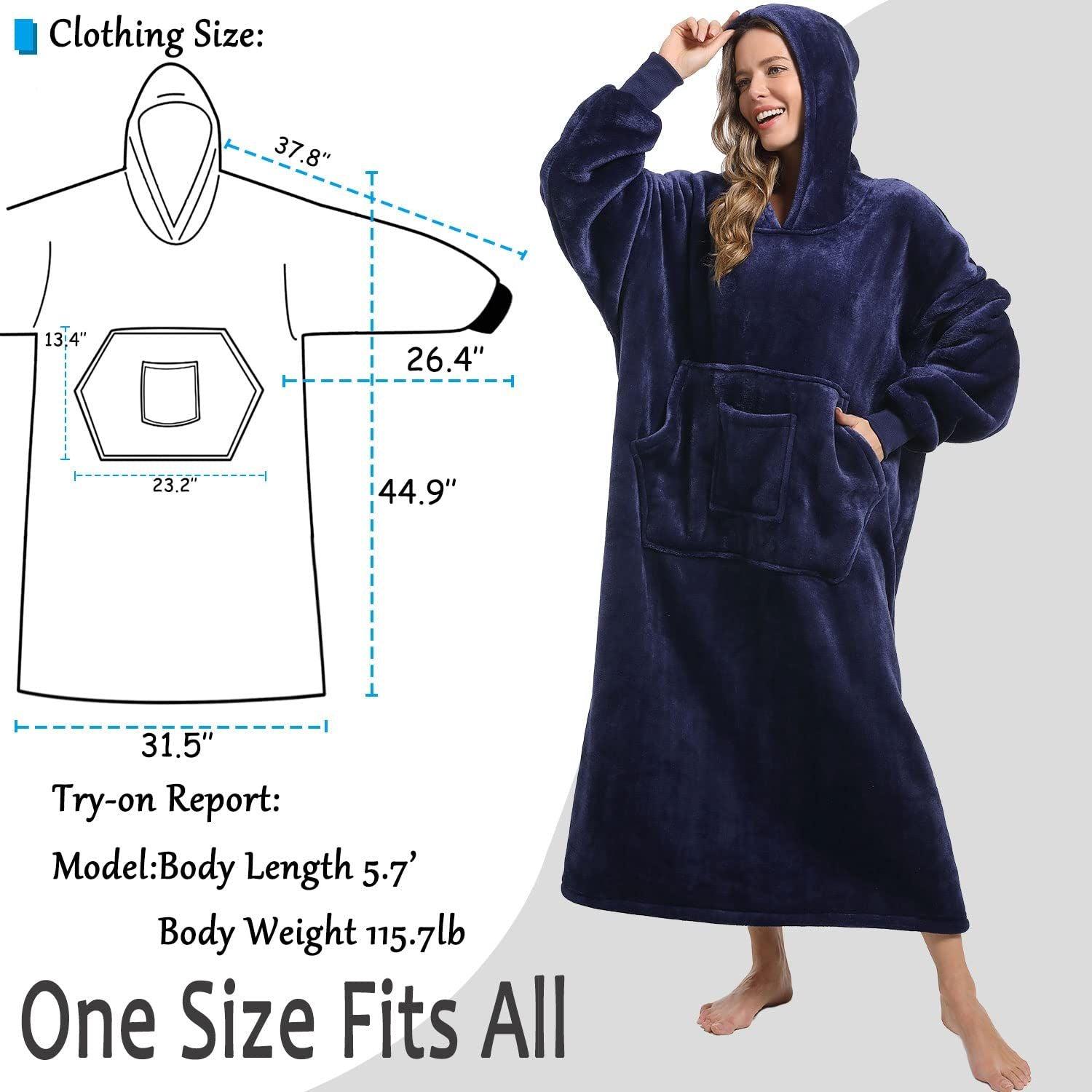 FUSSEDA Oversized Wearable Blanket Sweatshirt,Super Thick Warm Fleece Sherpa Cozy Blanket Hoodie with Pockets&Sleeves for Adult Kids 2