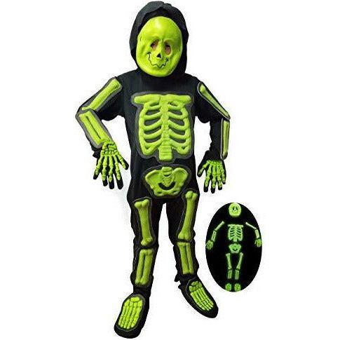 IKALI Kids Halloween Skeleton Costume, 3D Glow in the Dark Bone Jumpsuit 6pcs For Age 7-8 Years