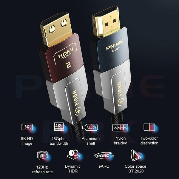 FIBBR 8K Fiber Optic HDMI 2.1 Cable 1.5M, 48Gbps High-Speed HDMI Cable Support 8K@60Hz, 4K@120Hz/144Hz, HDR10+, eARC, Dolby Vision RTX 3090 for Blu-Ray, PC, Laptop, TV, Projector, PS5/4, and More 2