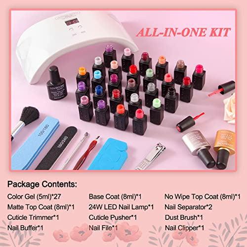 Lavender Violets 27+3 Colors Gel Nail Polish Kit with UV Light 24W LED Nail Lamp Sparkle Solid Color Changing Pink Red Soak Off UV Gel with Base Top & Matte Top Coat for Nail Art Design W973 4