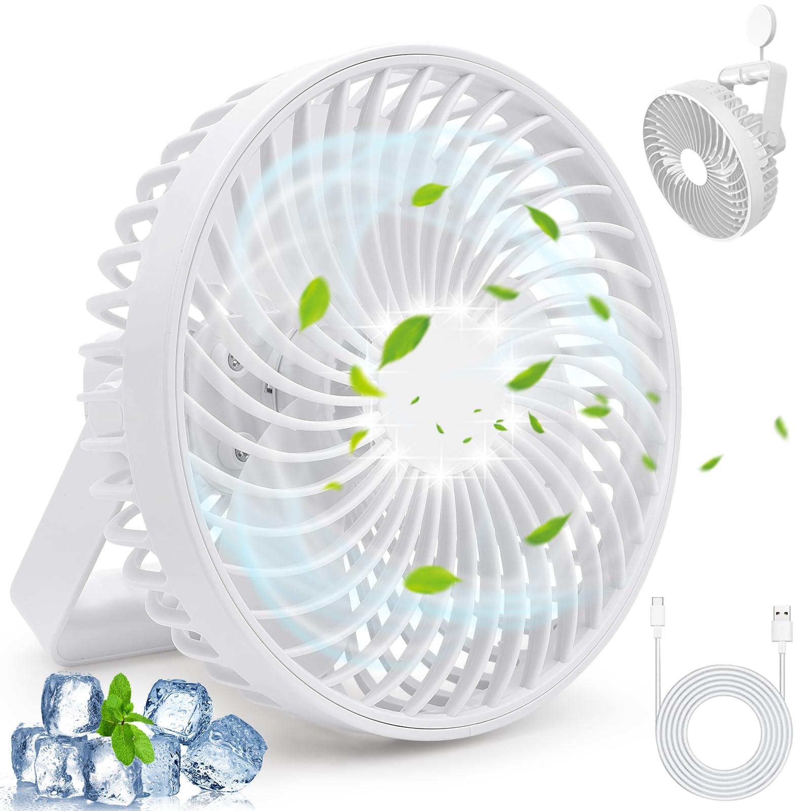 COZII USB Desk Fan Powerful, Mini Table Fan Silent with Strong Airflow - 4 Speeds Rechargeable Personal Fan with LED Lights, Timing, Portable Small Fan for Home, Camping, Office 5