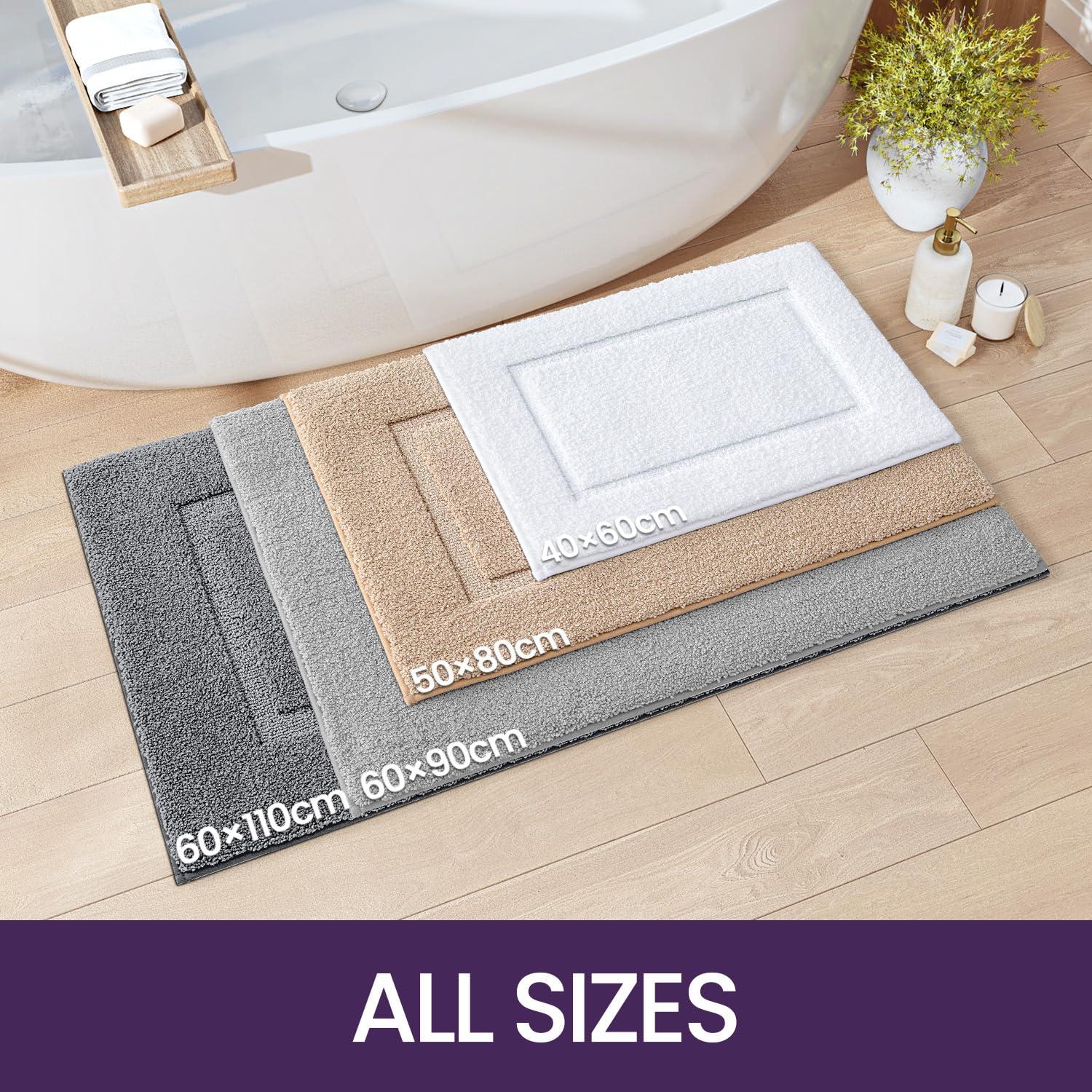 DEXI Bath Mat 40 x 60 cm, Non Slip Bathroom Mat, Soft Microfiber and Super Absorbent Bath Mats for Bathroom, Machine-Washable Bathroom Rug, Light Grey 1