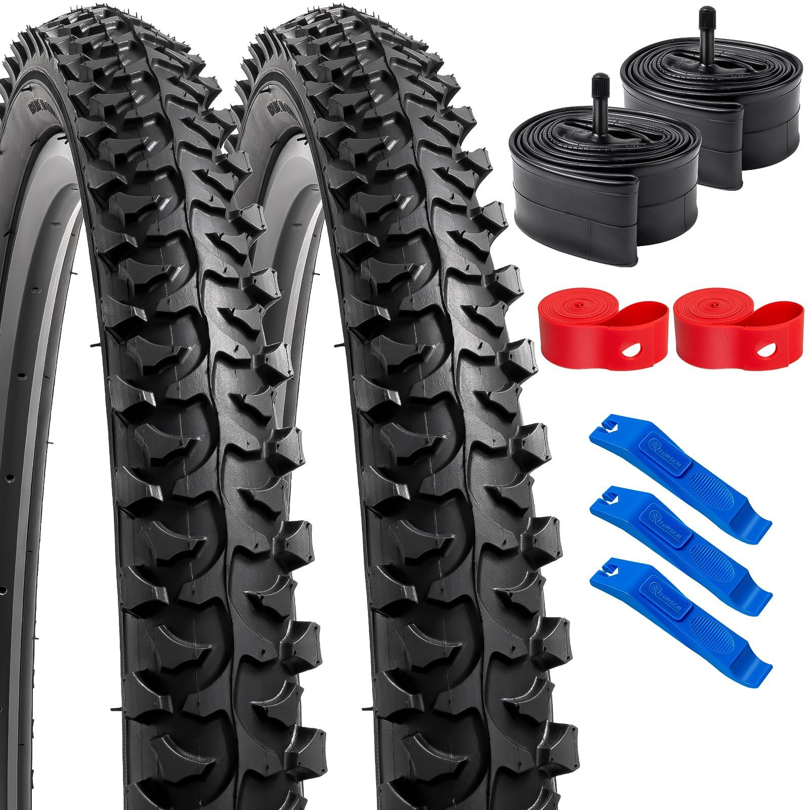 YunSCM 2 Pack 20 inch Bike Tyres 20x1.95 ETRTO 53-406 with 20" Bike Inner Tubes AV32mm Schrader Valve Compatible with 50/54-406 20x1.90 20x1.95 20x2.0 Road/Mountain Bike Tyre and Tubes