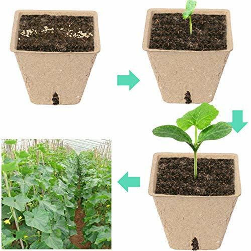 Sfee 96 Pack Seed Starter Peat Pots Kit, 2.4 inch Seed Starter Pots Square Seedling Tray for Garden Eco-Friendly Organic Biodegradable Seedling Pots for Seed Germination with Plant Labels 4