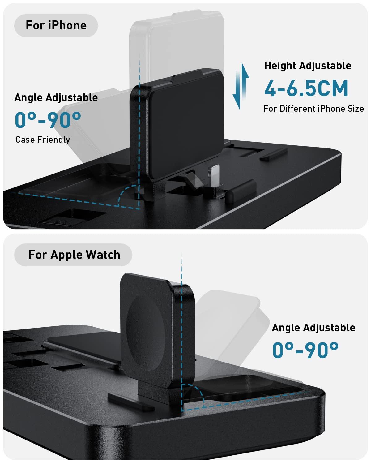 3 in 1 Apple Charging Station, Portable Apple Watch Charger Stand Foldable Charging Dock for iPhone 14/13/12/11 Pro Max/X/8/7/6S, iWatch Series, AirPods 4