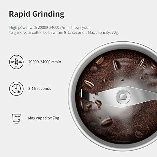 SHARDOR Coffee Grinder Electric with Removable Bowl, Grinder for Grain, Coffee Bean, Nuts, 70g Black 4