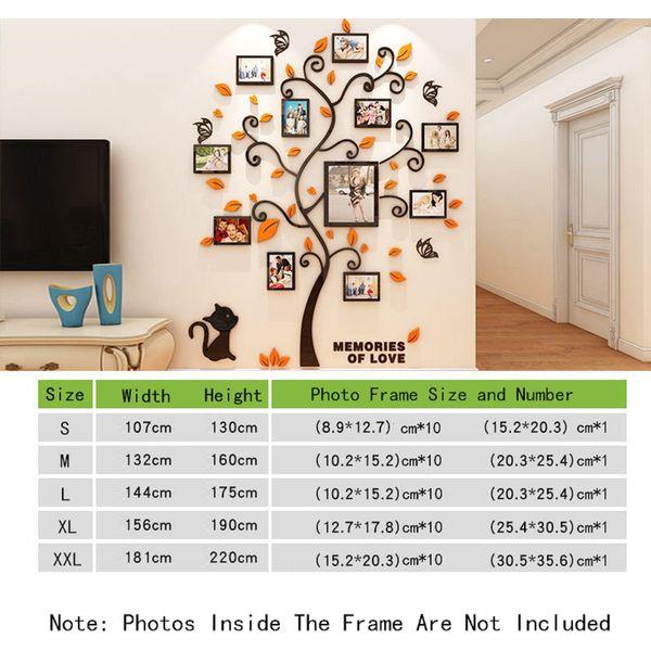 AIVORIUY 3D Tree Wall Decals Acrylic Mirror Wall Stickers DIY Photo Frame Murals Butterflies Wall Art Decor for Bedroom Office Living Room Kids Nursery Home Decoration Gift (L: 144 * 175cm, Black) 1