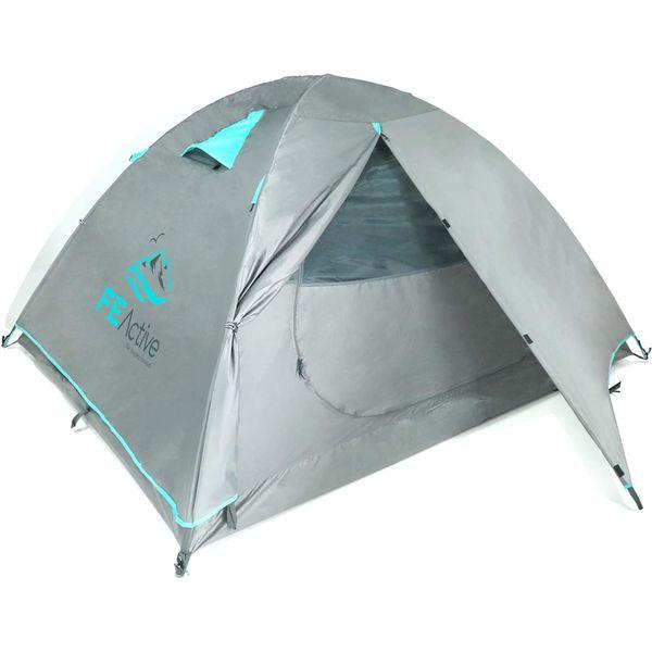 FE Active 4 Person Tent - Four Season 3-4 Man with 3000mm Waterproof Rip-Stop, Full Rainfly, Aluminum Poles Adult Tent for All Year Camping, Backpacking, Hiking, Travel | Designed in California, USA
