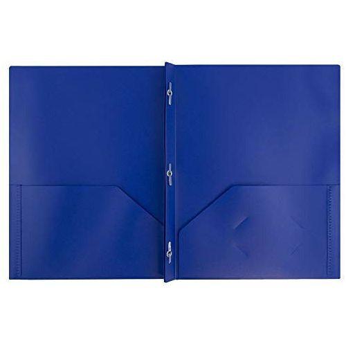 JAM PAPER Plastic 2 Pocket School POP Folders with Metal Prongs Fastener Clasps - Dark Blue - 6/Pack 1