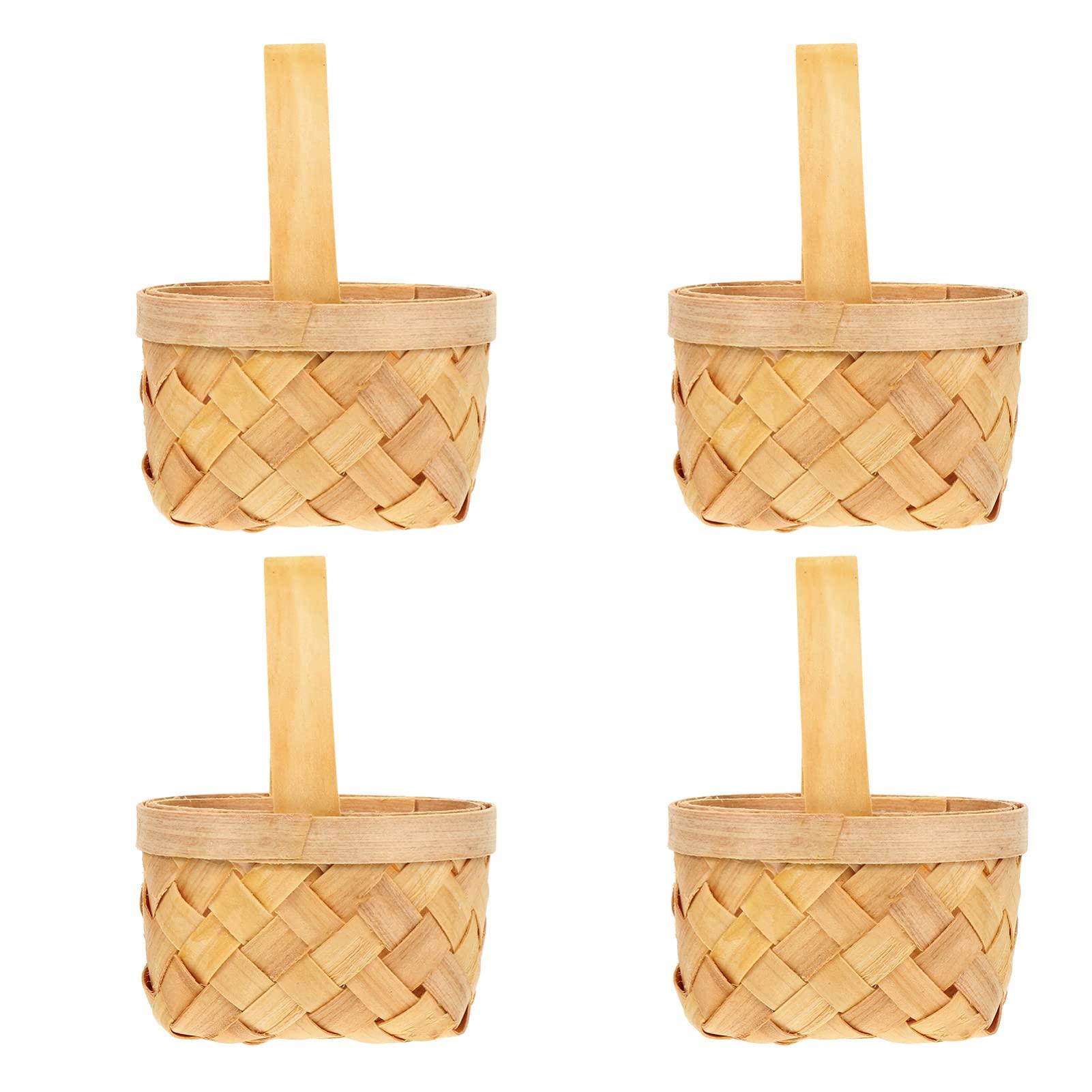 4pcs Mini Woven Baskets with Handles Woven Flower Baskets with Handles Small Rustic Wedding Flower Girl Basket Tiny Flower Candy Chocolate Box for Wedding Party Favors (6.5 * 4.5 * 4cm) 5