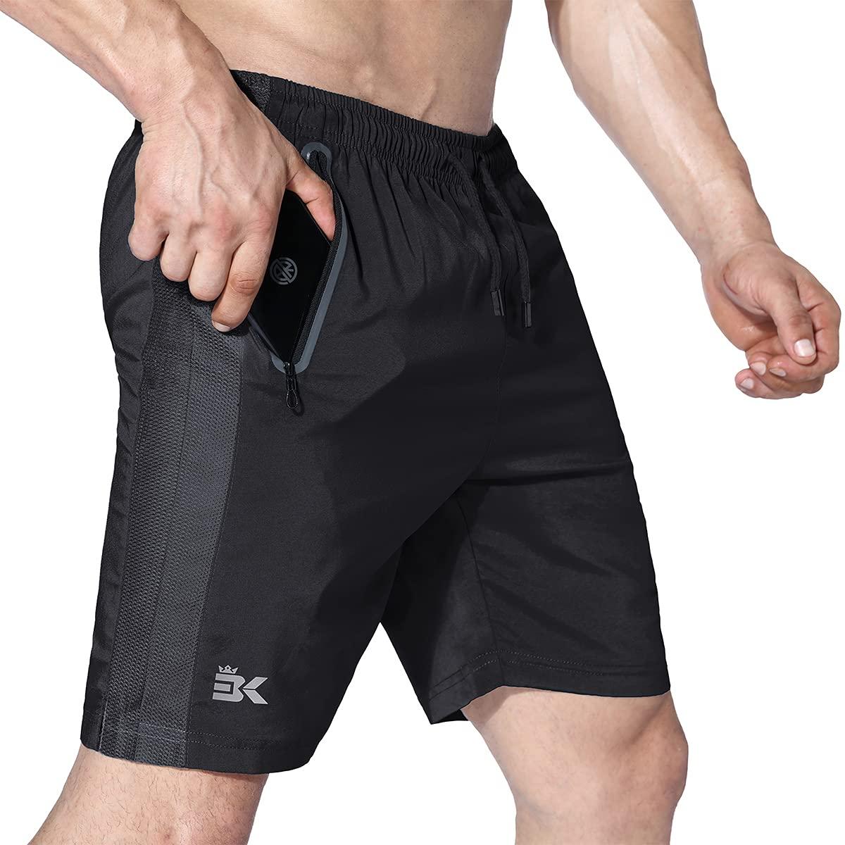 BROKIG Men's APEX Athletic Gym Shorts with Zip Pockets,Breathable Sports Cool Fit Training Shorts (XL, Black) 0