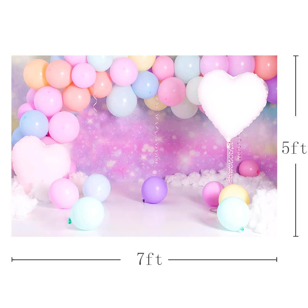 MEHOFOND 7x5ft Rainbow Cloud Colorful Balloons Girl Birthday Photography Backdrop Love Heart Pastel Background Party Banner Cake Smash Table Decoration Baby Shower Portrait Photo Studio Props 7