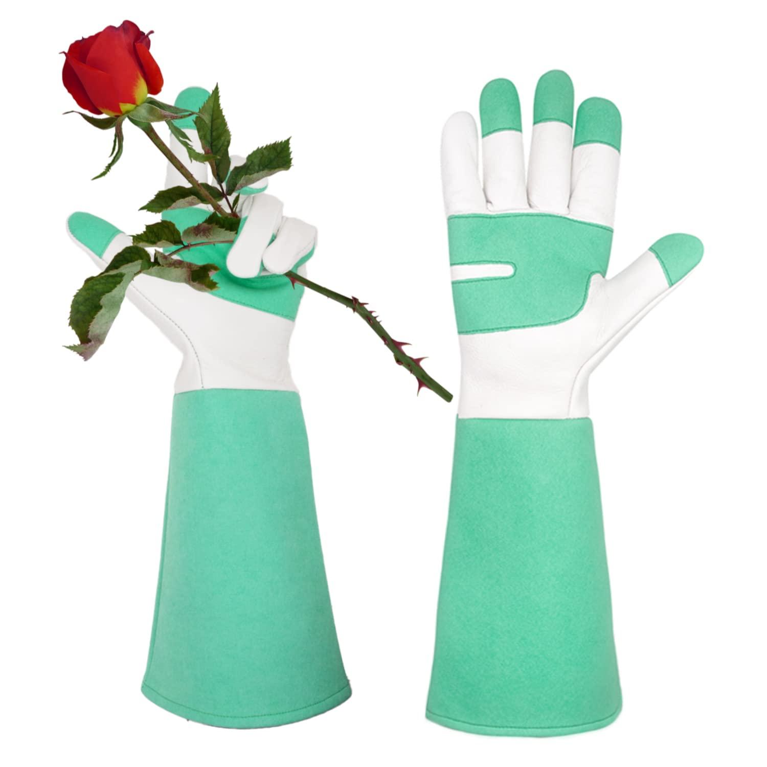 AIGEVTURE Rose Pruning Gloves Long Sleeve Thorn Proof,Rose Gardening Gloves for Men Women Long Gauntlet,Grain Cowhide Leather Green(Medium) 0