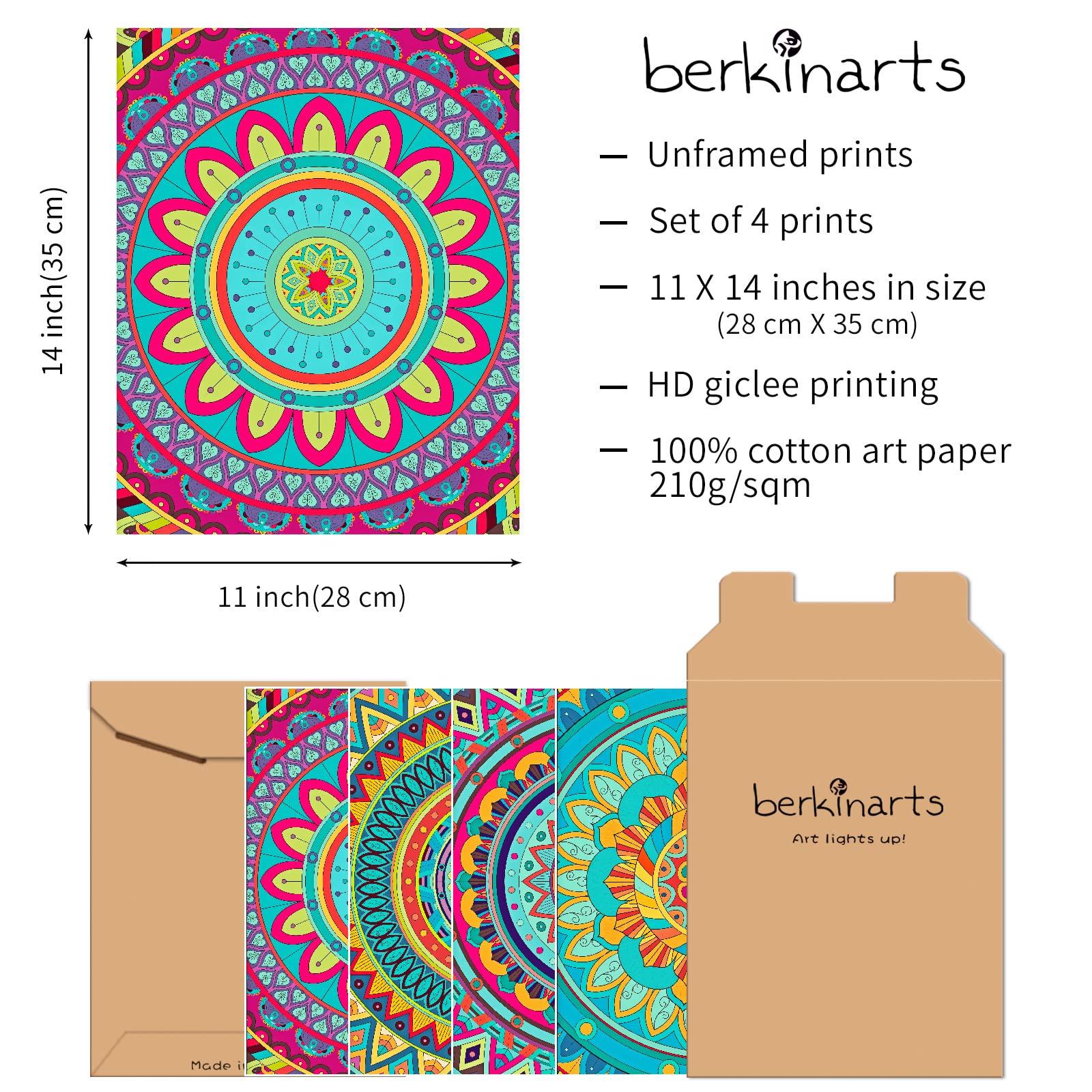 Berkin Arts Wall Art Unframed Prints Giclee Art Paper Set of 4, 11x14 inch Mandala Artwork, Bathroom Decoration Flower Floral Modern Abstract Colorful Decor Good Packing Gift for Women Posters 1