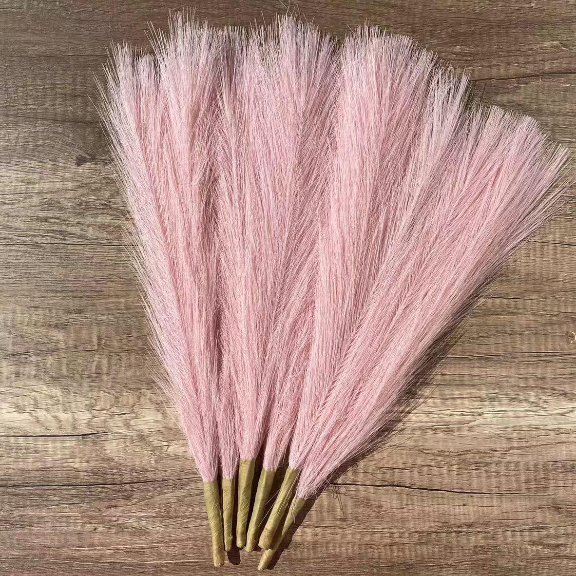 Artificial Pampas Grass Decor 17.7"- Fluffy Fake Flowers 6 pcs,Boho Faux Plants Non-Shedding Reeds for Home Bedroom Decor,Table Filler Centerpieces (hot pink) 3