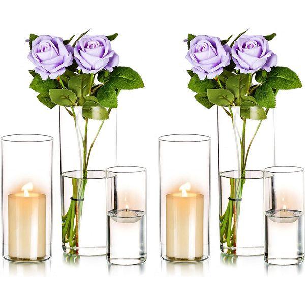 Romadedi Hurricane Candle Holders Glass - Set of 3 Flower Vase For Pillar Floating Votive Candles Flower Vase Wedding Table Centerpiece Decorations Living Room Home Decor 0