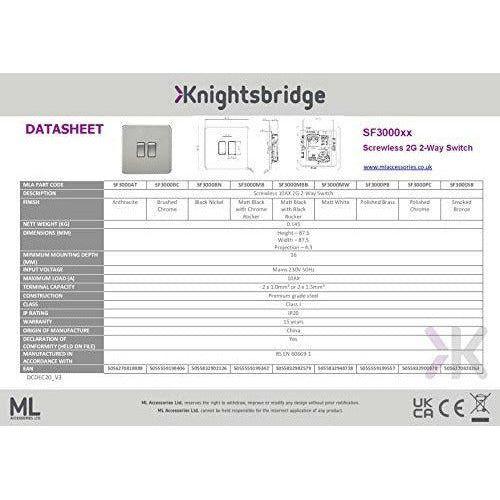 Knightsbridge SF3000MW Screwless 10A 2G 2 Way Switch-Matt White 2