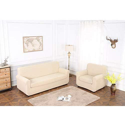 TIANSHU 2 Piece Sofa Slipcover, Stretch Couch Cover for Sofa, Stylish Jacquard Furniture Covers (Sofa, ivory) 1