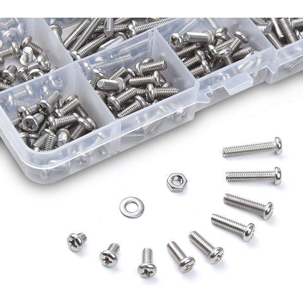 Loscrew 765PCS M4 Screws, Pan Head Screws Set Stainless Steel Bolts Nuts Flat Washers Machine Screws Kit 3